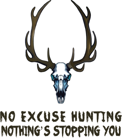 No Excuse Hunting deer skull and antler logo with the tagline Nothing's Stopping You.